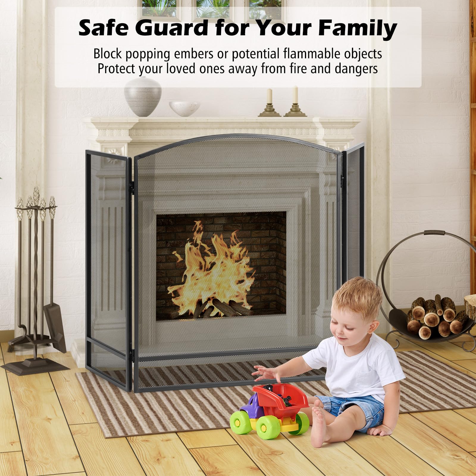Folding Fireplace Fire Guard COSTWAY 3-Panel Folding Fire Guard ...