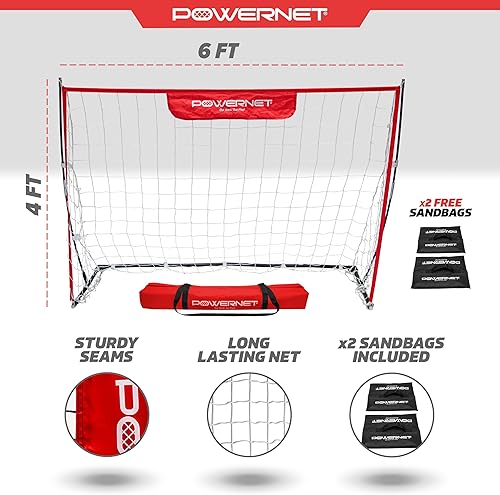 Miniatura 3 de PowerNet Portable Soccer Goal, Collapsible Soccer Net with Fiberglass Poles, Pop Up Soccer Training Equipment, 1 Goal & Zipper Storage Bag (Various
