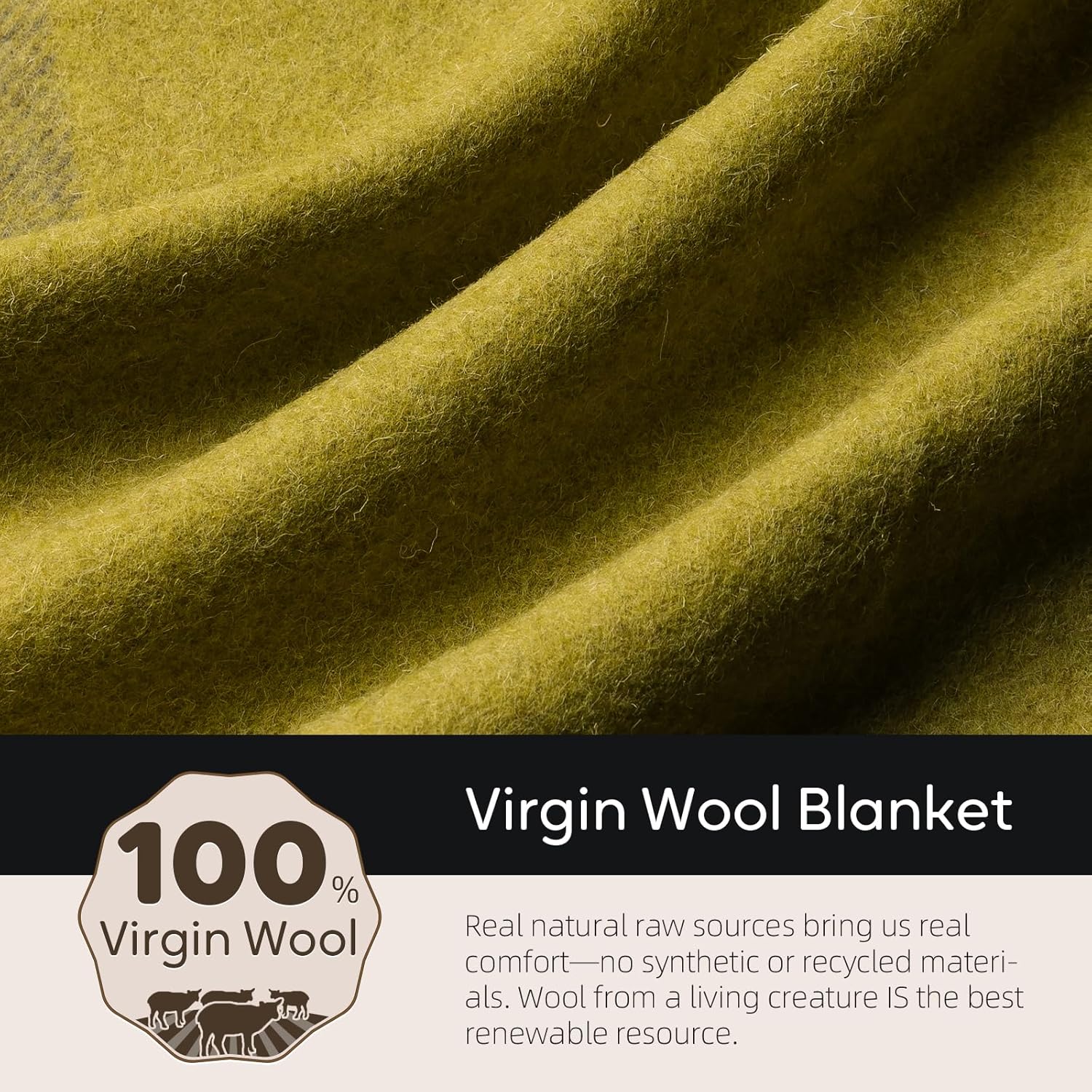 100% Wool Blanket, 62" x 86", Warm, Thick, Washable, Military Wool Blanket, Great for Camping, Outdoors, Sporting Events, Survival Kits - Image 3