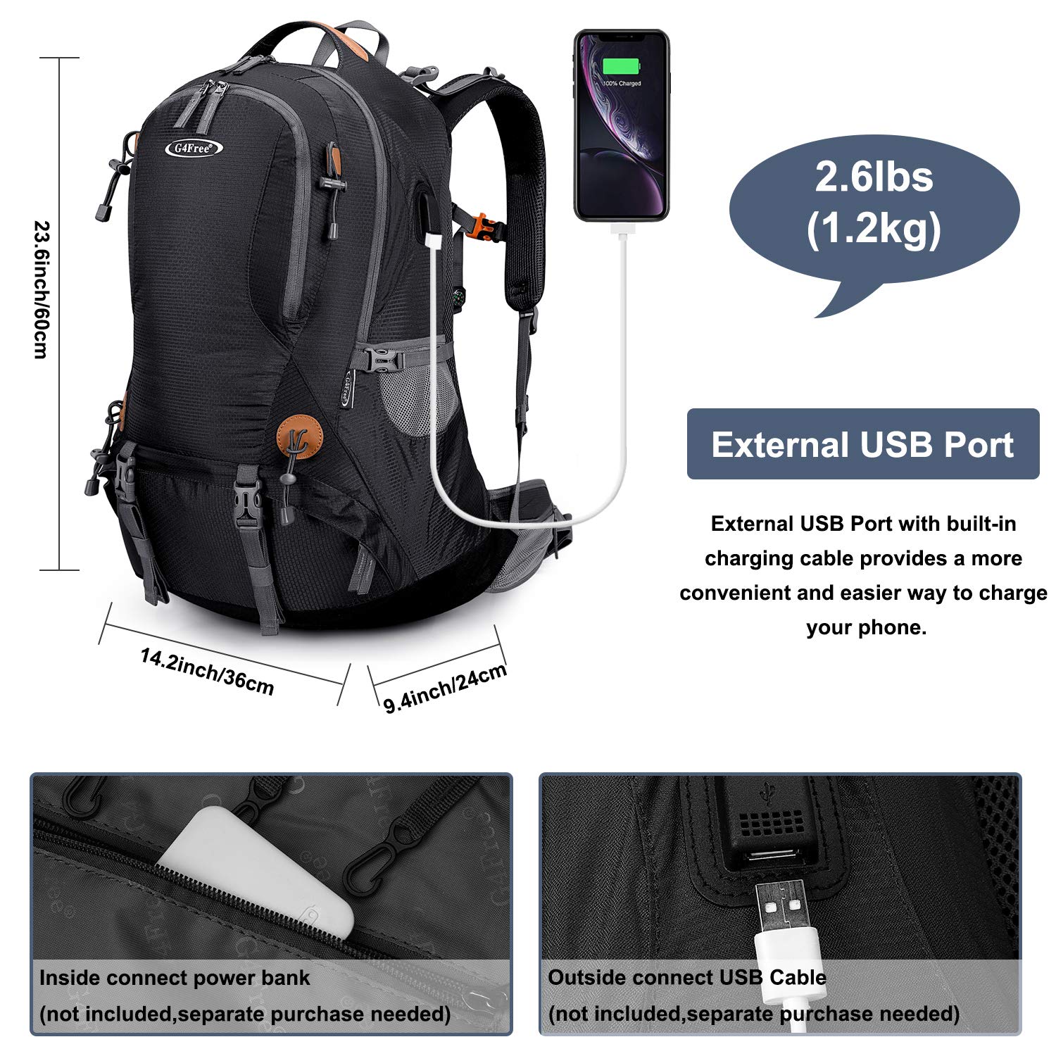 G4Free Wodoodporny plecak trekkingowy o pojemności 50 l, z osłoną przeciwdeszczową, do wspinaczki górskiej, podróży, biwakowania, wędrówek, sportów na świeżym powietrzu, dla mężczyzn i kobiet