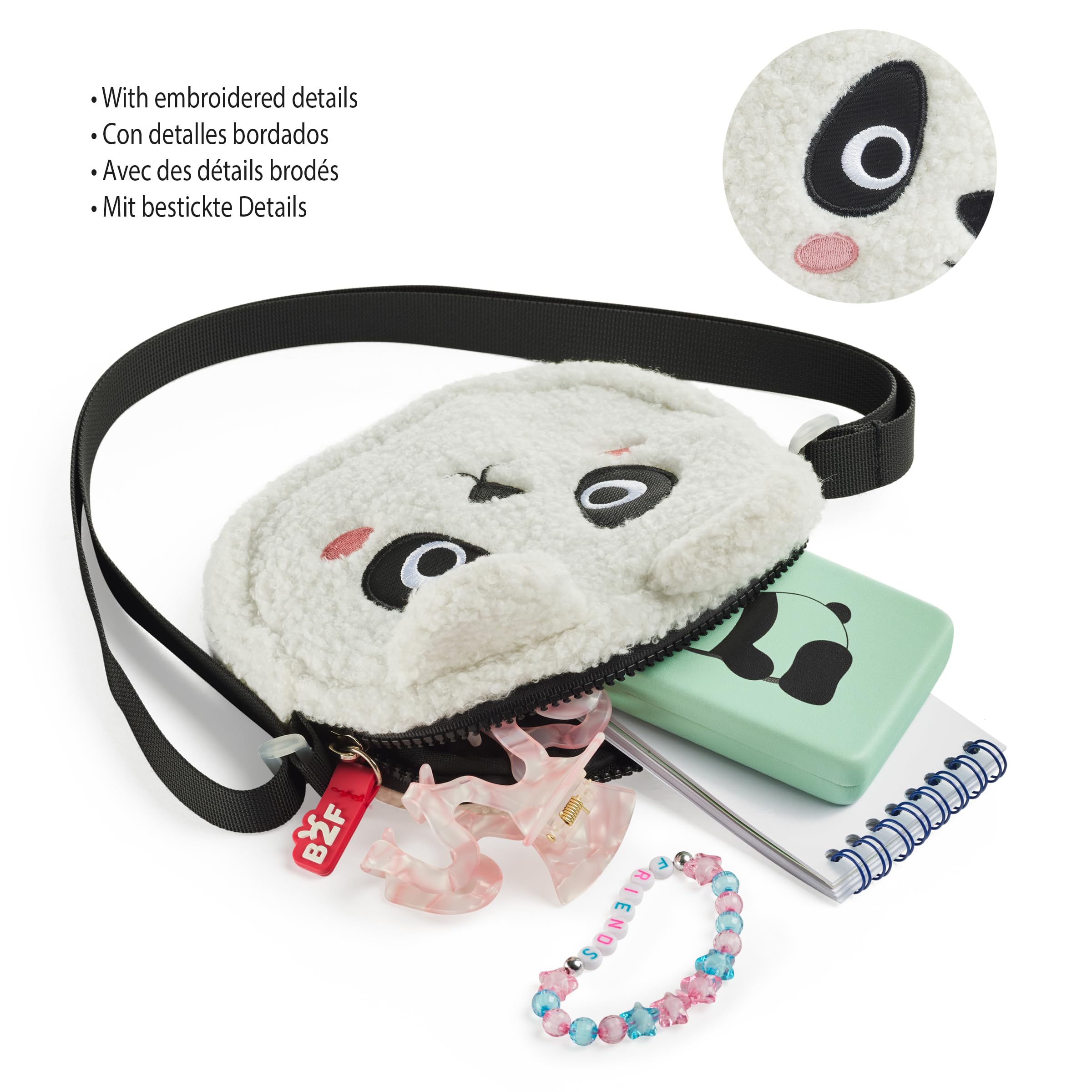 Back2Fun Borsa Pelosa Panda B2F, Borsa a tracolla unisex per bambini, 175 x 160 x 35 mm, bianco, 175 x 160 x 35 mm