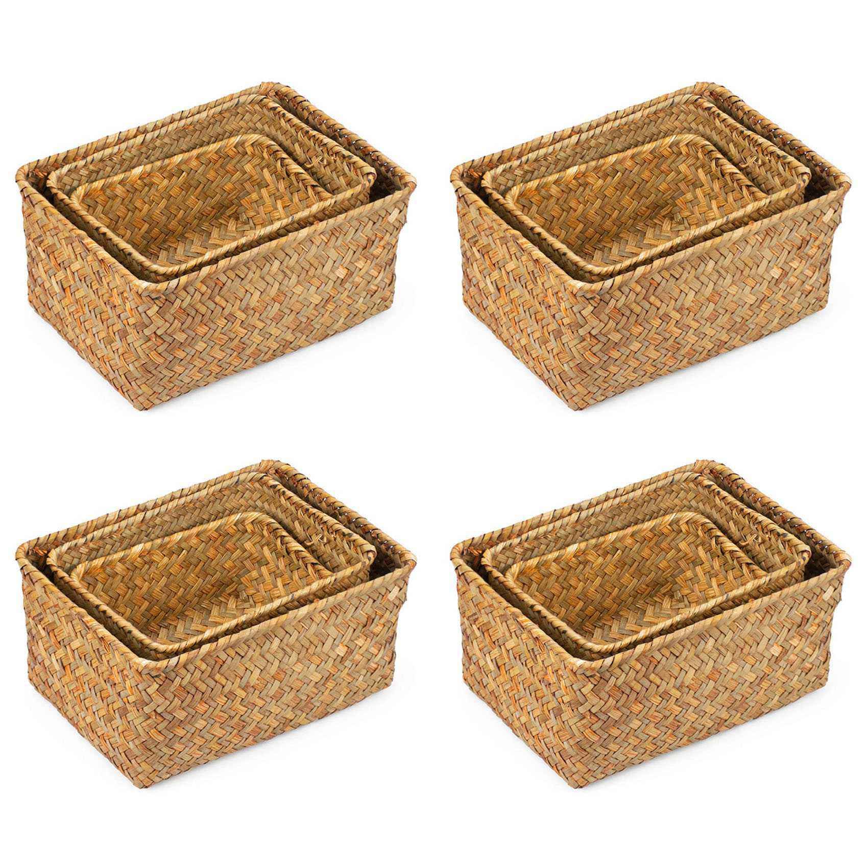 Hndhbfgrt 12X Seagrass Storage Basket, Multisize Handmade Rattan Shelf Baskets & Home Storage Bins Baskets for Decoration