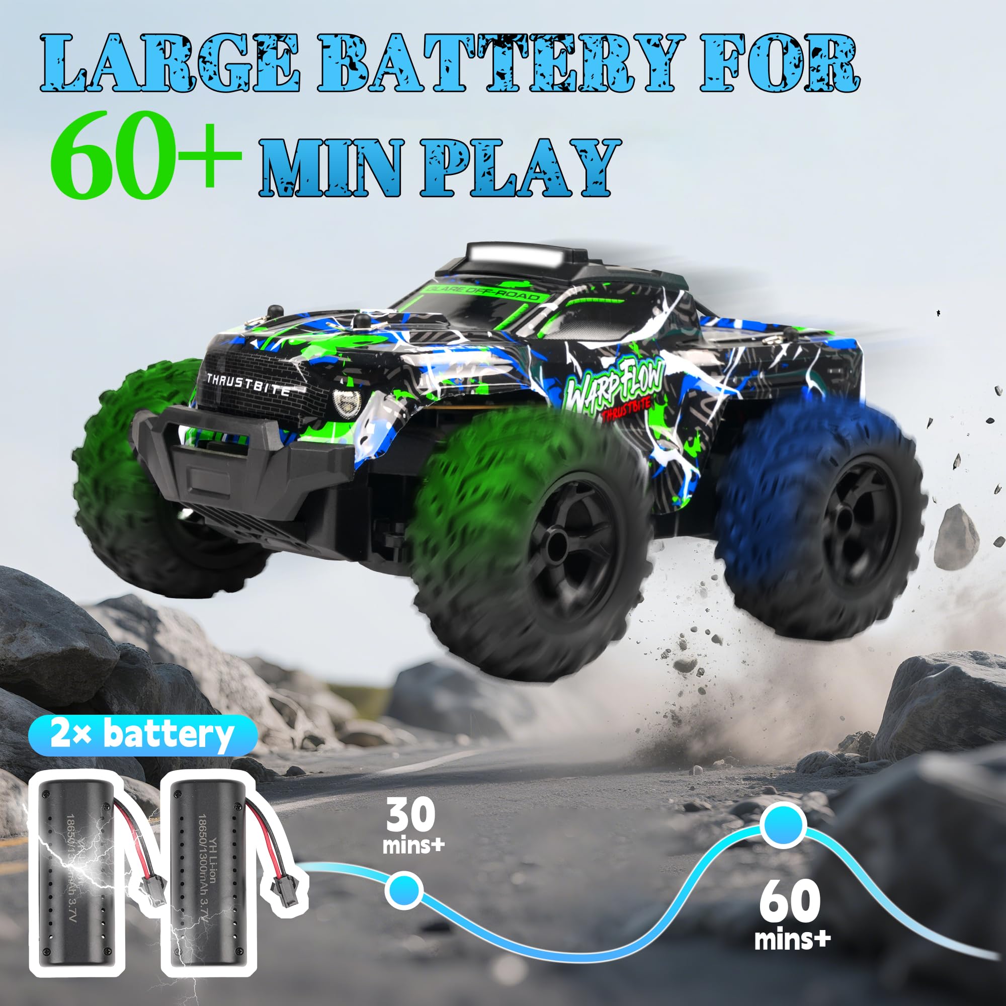 Samochód zdalnie sterowany - 1:18 RC Buggy 25 KMH+ 2,4 GHz Samochód Rc Truck z 2 akumulatorami 2WD, zabawka terenowa dla dzieci i dorosłych - zielony