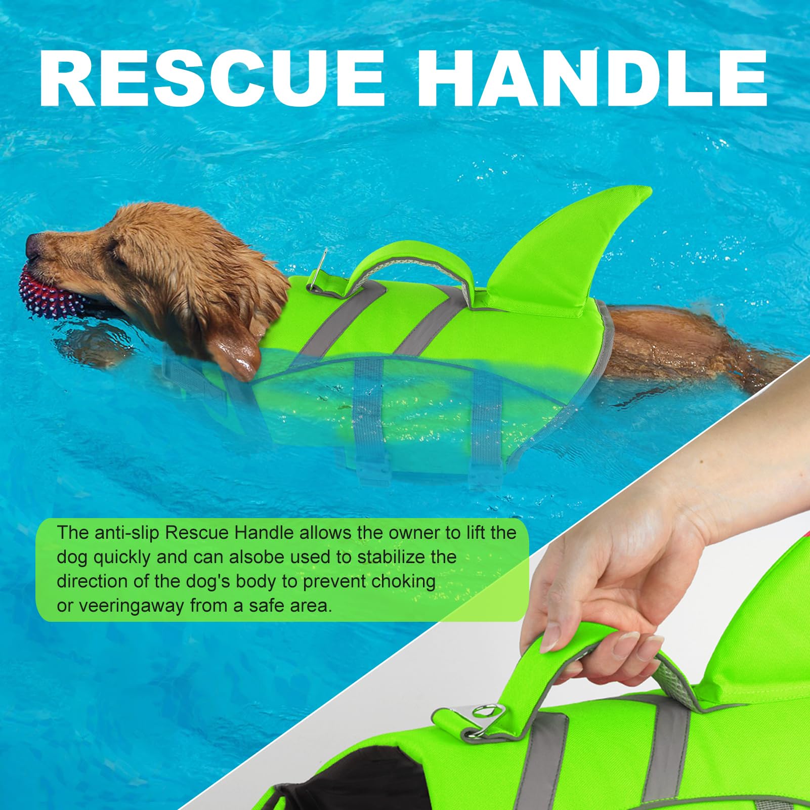 Doglay Dog Shark Life Jacke,Superior Buoyancy Dog Life Vest with Rescue Handle Reflective Stripes & Shark Fin, Ripstop Pet Preserver Swim Vest for Small Medium Large Dogs