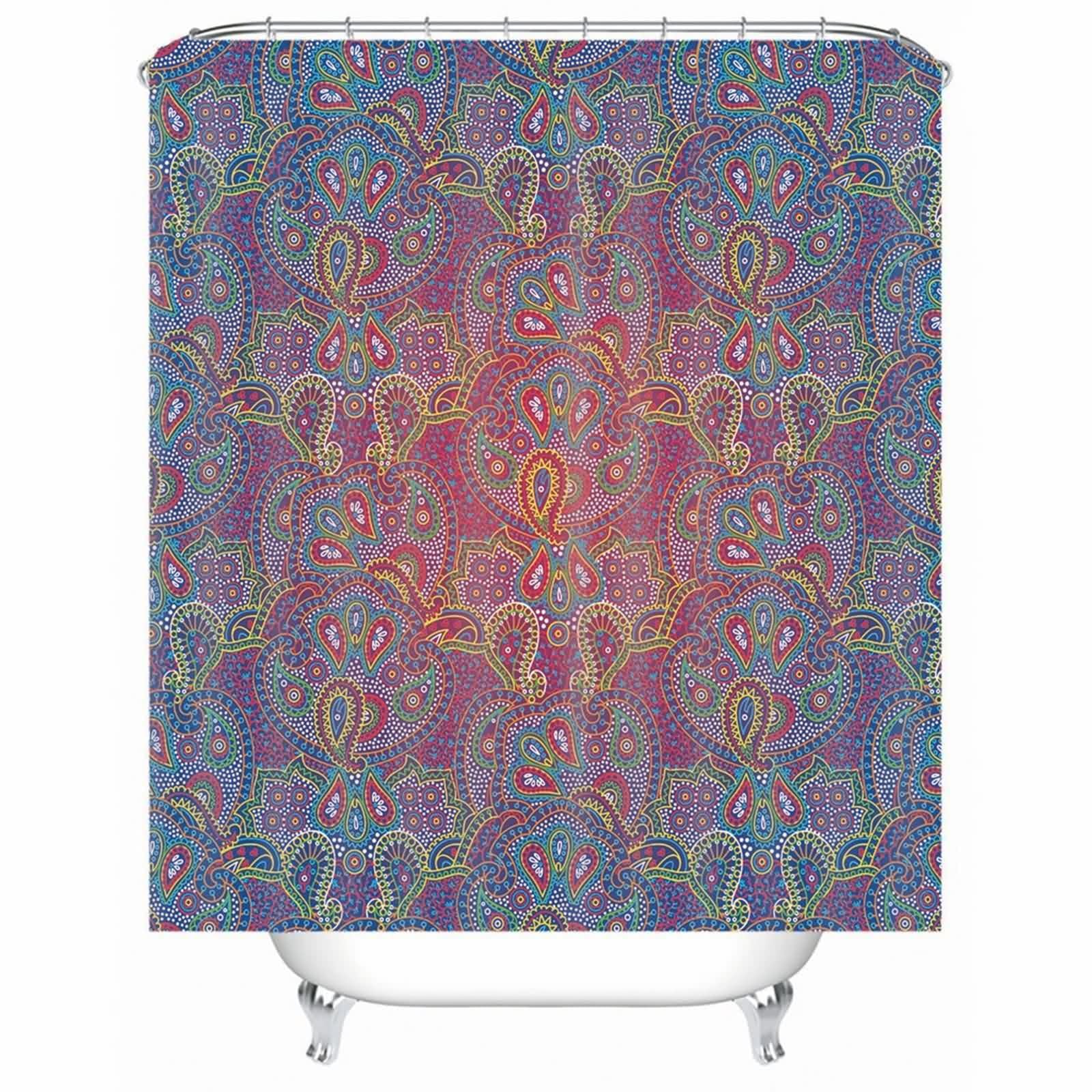 Rideau de douche multicolore vintage en tissu polyester lavable