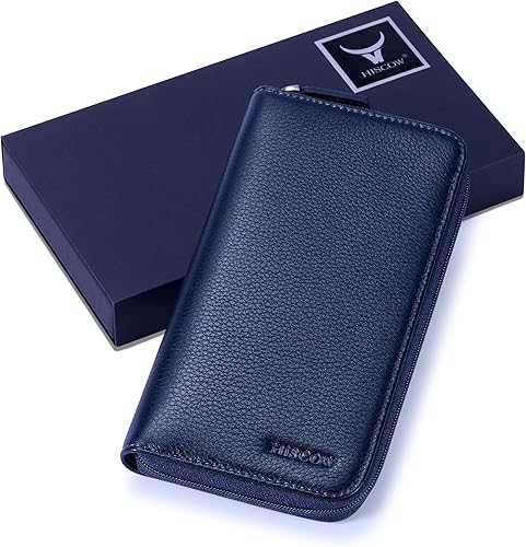 Vista 7 de HISCOW Funda para chequera con cremallera y tarjetero con divisor - Piel de becerro italiana, Azul guijarro, Classic