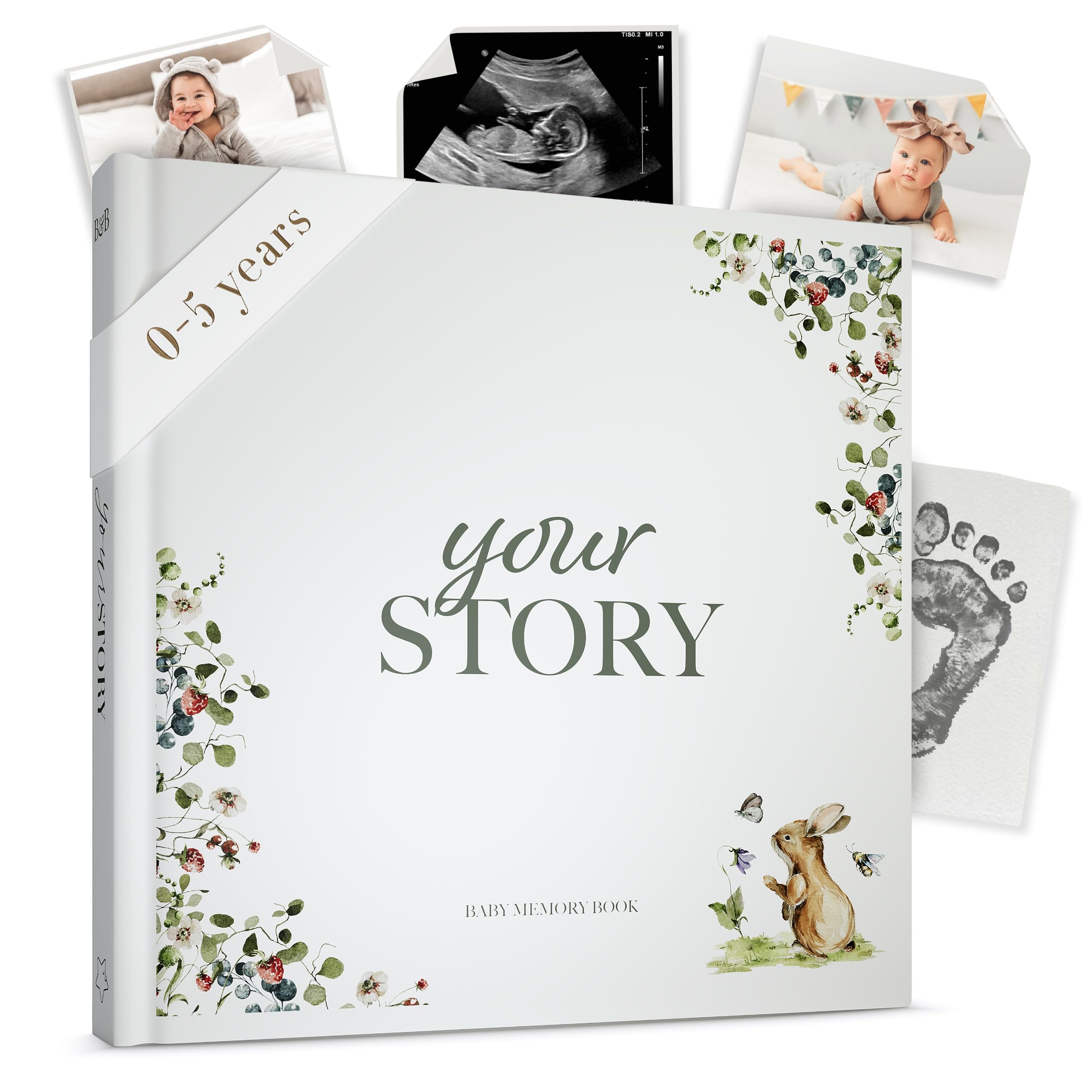 Baby Memory Book – Forest Edition Gender‑Neutral Keepsake Journal from Birth to Age 5 | Record Book with Gold Woodland Design Cover - New Baby Scrapbook