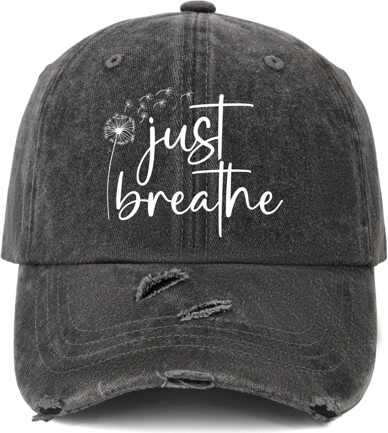 Just Breathe Dandelion Hat for Women Aesthetic Washed Distressed Baseball Cap Inspirational Mental Health Dad Ha