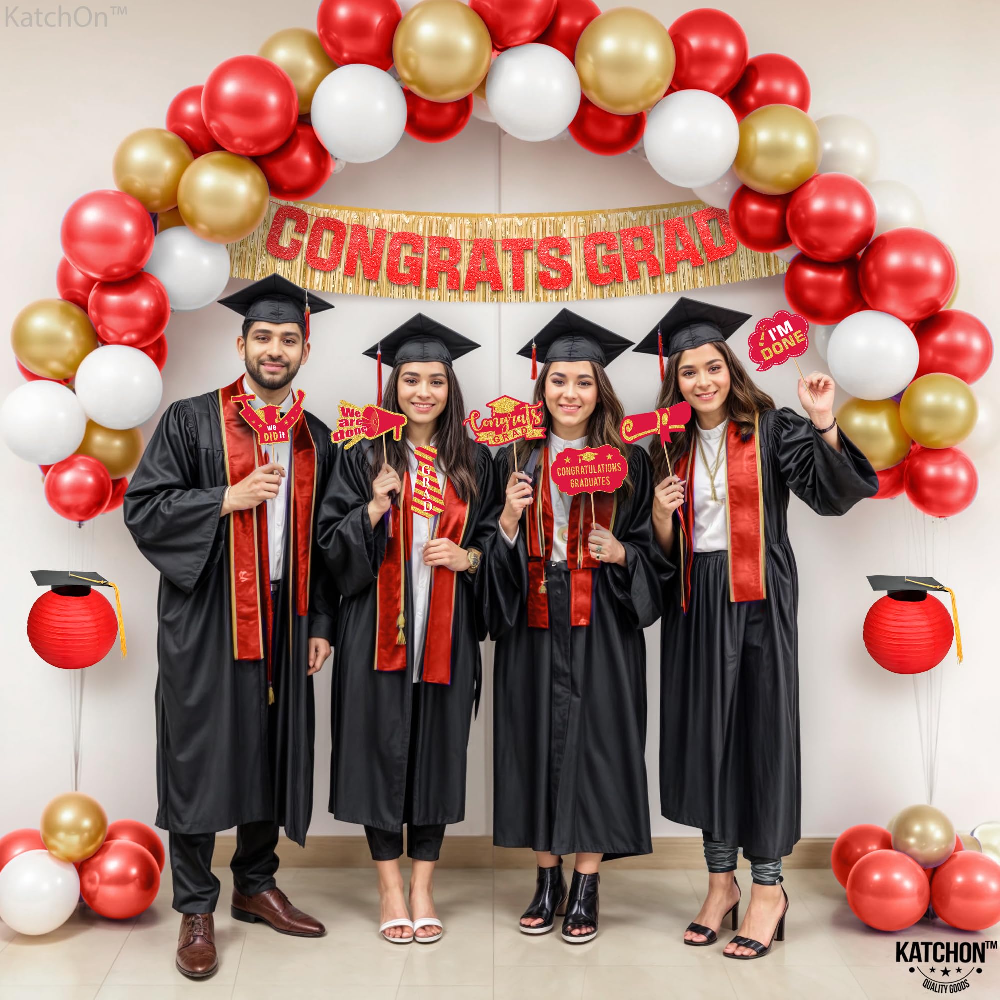 Katchon, Red And Gold graduation balloon arch kit 2025 -huge Pack Of 70 | Congrats Grad Banner,Graduation Photo Props, Lanterns For Grad Decorations 2025 | Grad Party Balloon Arch Kit graduation 2025