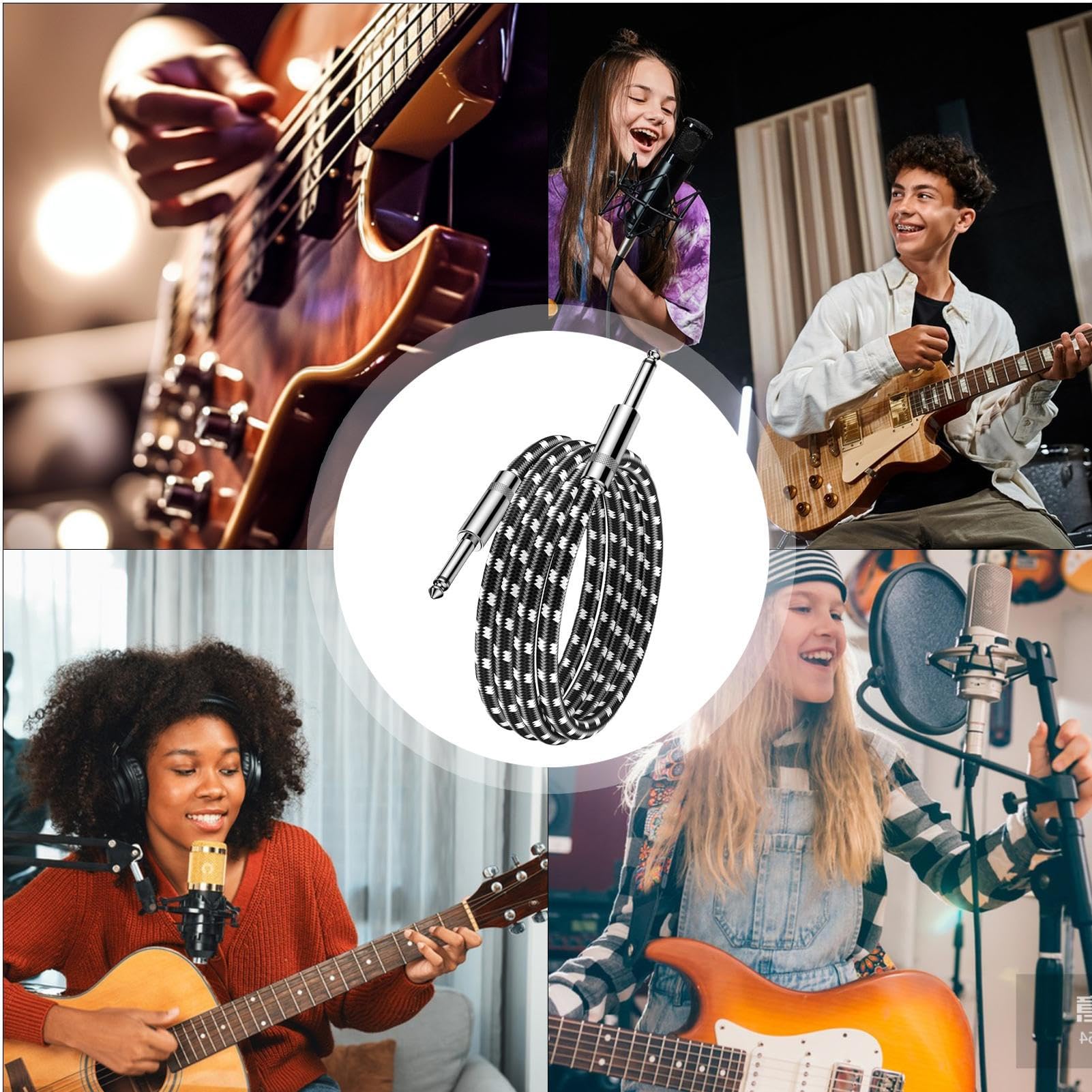 Câble Guitare 3m Blindé - Qualité Studio, Connecteurs Droits - Pour Guitare, Basse, Clavier - 9