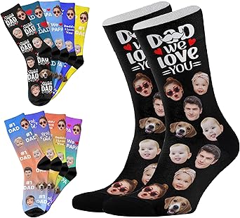 Custom Socks with FACE PHOTOS TEXT Made in USA, Personalized Funny Gifts for Birthday Christmas Wedding