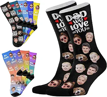 Custom Socks with FACE PHOTOS TEXT Made in USA, Personalized Funny Gifts for Birthday Christmas Wedding