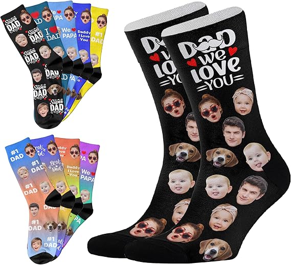 Custom Socks with FACE PHOTOS TEXT Made in USA, Personalized Funny Gifts for Birthday Christmas Wedding