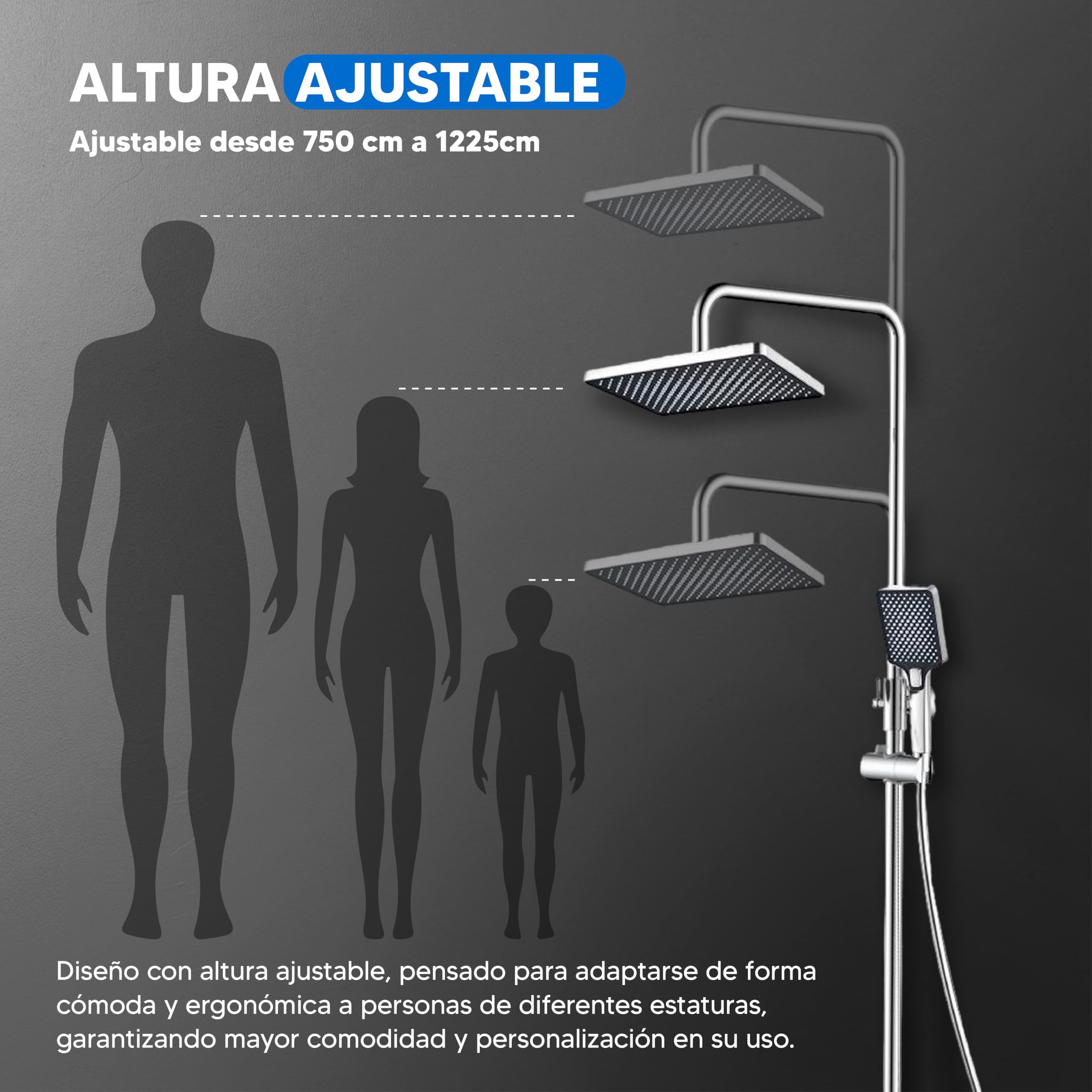 INEX EUROPA Columna de Ducha Termostática Cromado Pulido 2 Modos de Operación Alcachofa de Mano y Cabezal Cuadrado – y 10 Años de Garantía, para instalaciones de ducha con plato