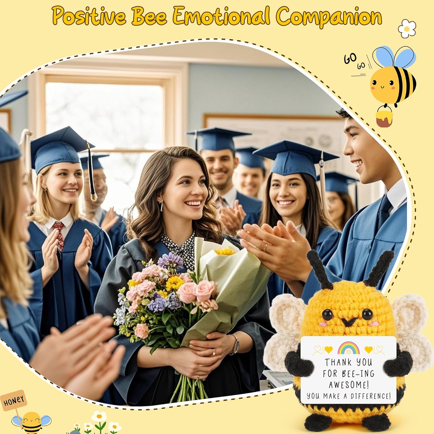 LEJIAJINW Thank You Gift for Teachers Coworker, Teacher Appreciation Gifts for Women Men, Teacher's Day Boss Lady Employee Nurse Week Dentist Farewell Leaving Going Away Present Cute Crochet Bee Decor - Image 6