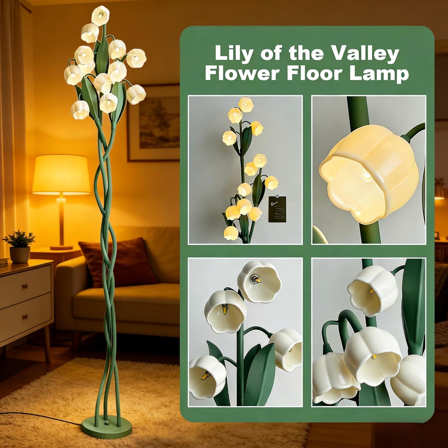 12-Light Lily of the Valley Floor Lamp, 69” Tall Decorative Standing Lamp with Flexible Gooseneck Branches, Warm LED Corner Light for Living Room, Bedroom, Reading Nook & Home Décor