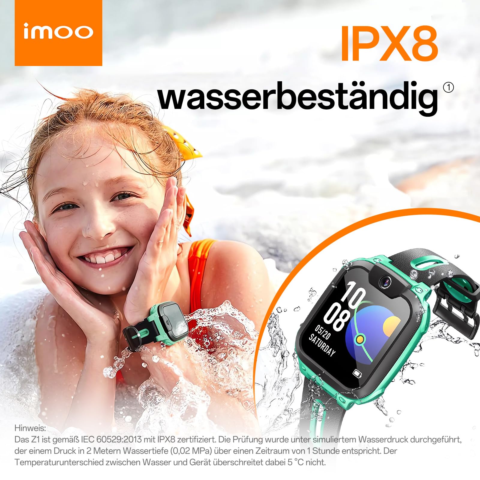 imoo Z1 Kinder-Smartwatch, 4G Video & Anrufe Watch Phone mit GPS-Tracking, IPX8 wasserdicht, Lange Akkulaufzeit, Klassenzimmermodus, Fremdanrufer-Abweisung (Grün)