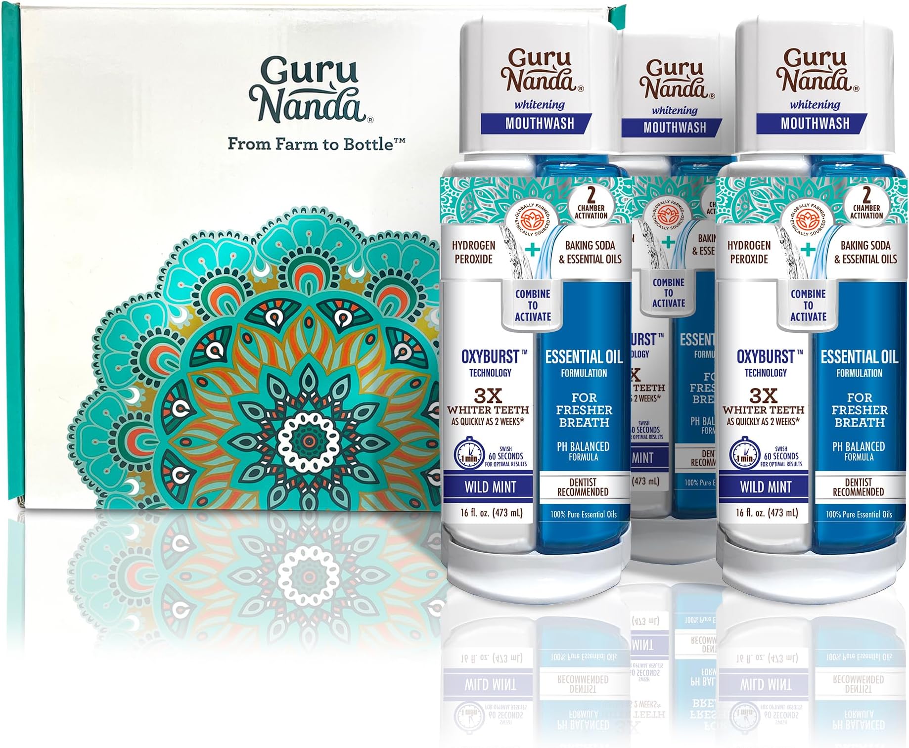 GuruNanda Dual Barrel Oxyburst Whitening Mouthwash with