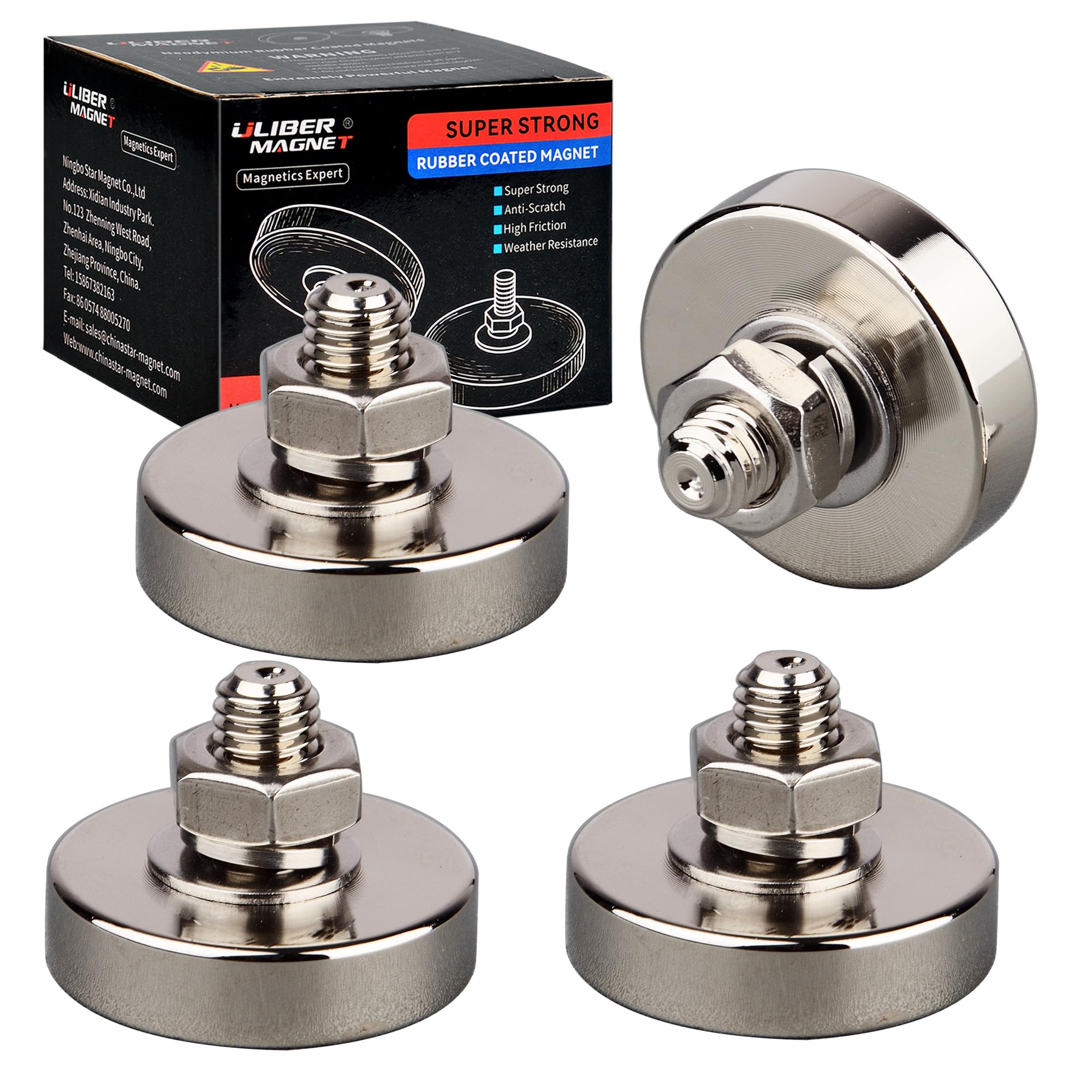 ULIBERMAGNET 4Pack Pot Magnets,Strong Neodymium Round Magnet with M8 Male Thread, Powerful Magnetic Removable Mounting for Lighting,Tools, Equipment with Bolt