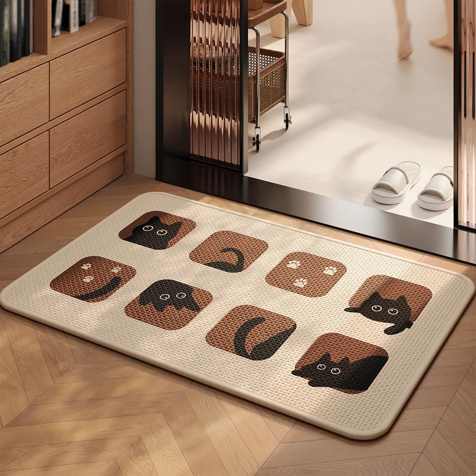 Tapis de bain en lin tissé haut de gamme à texture 3D marron grand format