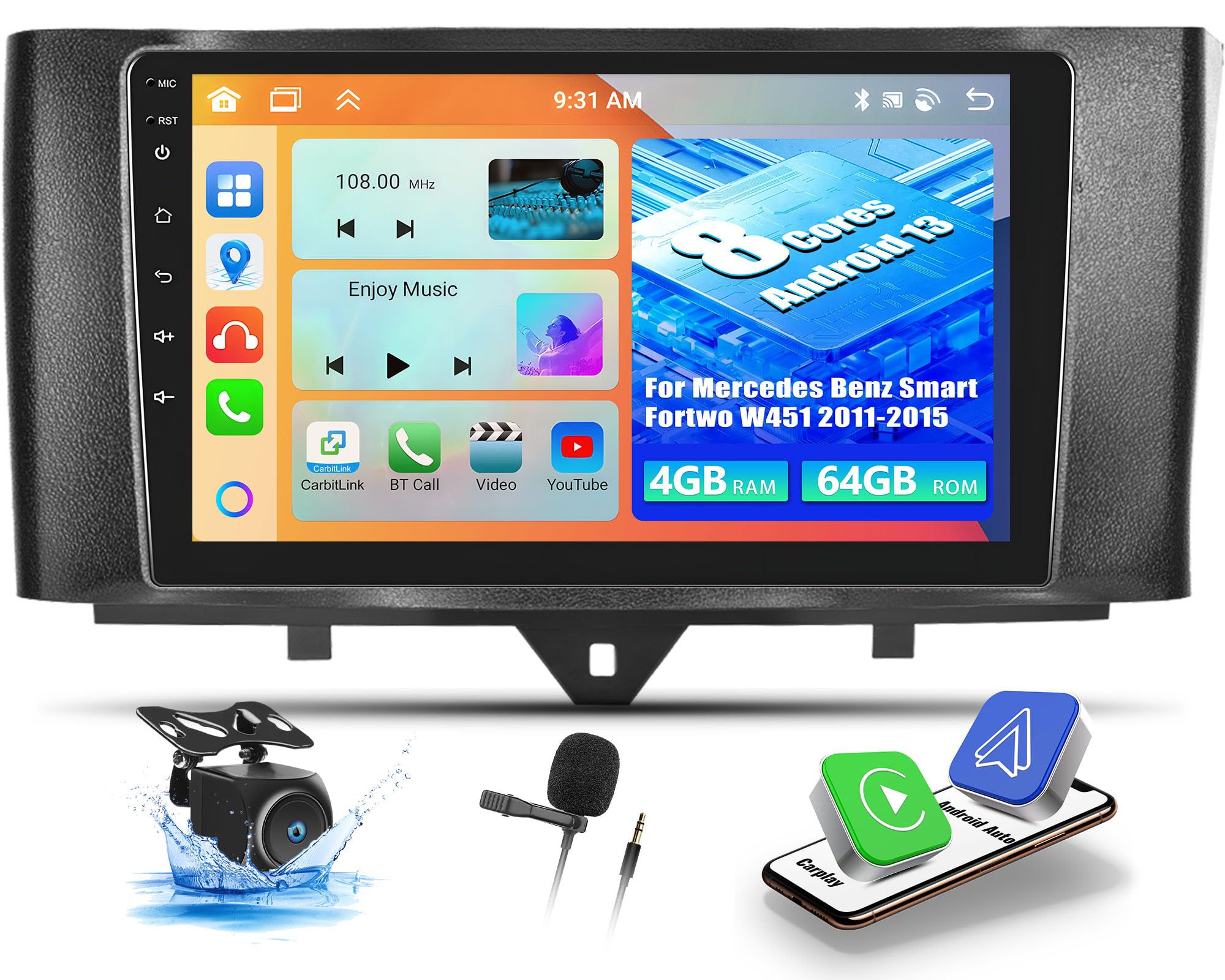 9 Inch Dubbel Din Car Stereo Met CarPlay Voor W451 CarPlay & Android Auto A Skoda Superb Nachrüsten | Superb I, II, III Smart Fortwo W451 Radio