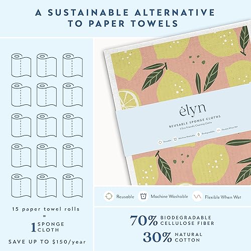 Miniatura 3 de ELYN Paños de cocina suecos, paños de esponja reutilizables y lavables, toallas de papel de limpieza absorbentes para cocina, platos, mostradores y