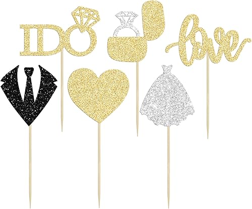 Miniatura 3 de 24 adornos para cupcakes de boda Love I Do - Anillo de vestido de corazón para tartas, decoraciones para despedidas de soltera, bodas, compromisos,