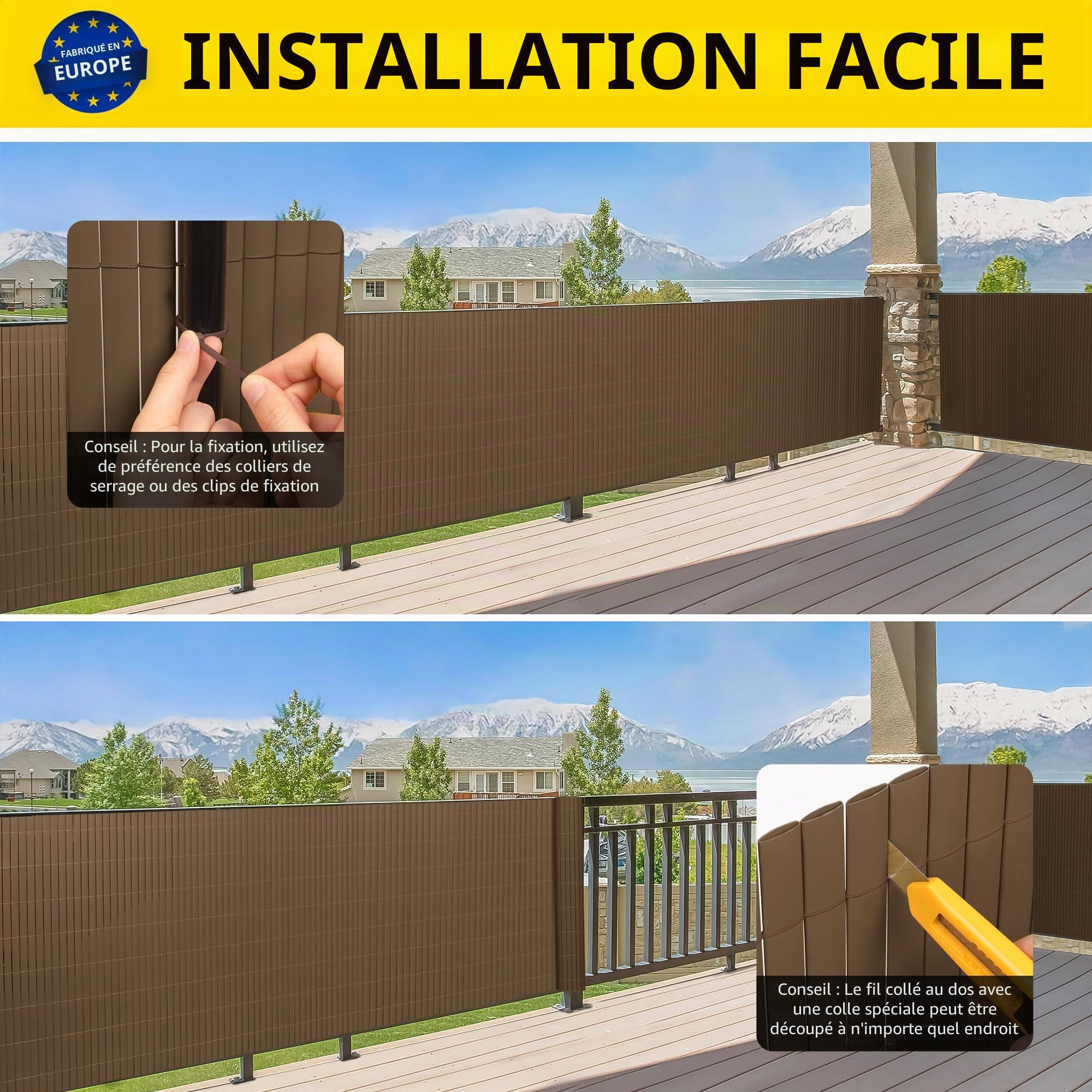 jarolift Canisse en PVC Standard Brise Vue pour Jardin Balcon Terrasse, Extérieur Balcon Clôture Résistante à la Corrosion et aux Intempéries,100 x 300 cm, Marron, Inclus 50 Serre-Câbles Marron