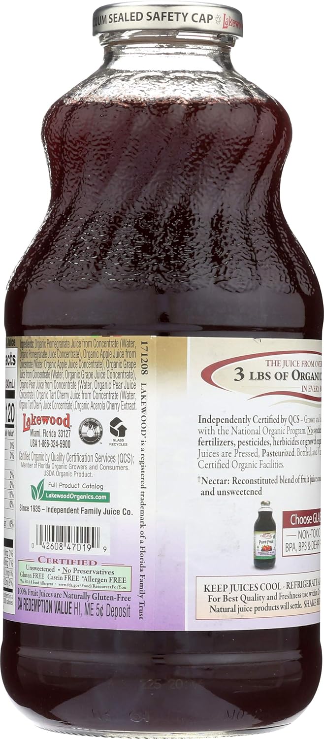 Lakewood Organic PURE Blueberry Juice, 32 Fl Oz (Pack of 6)