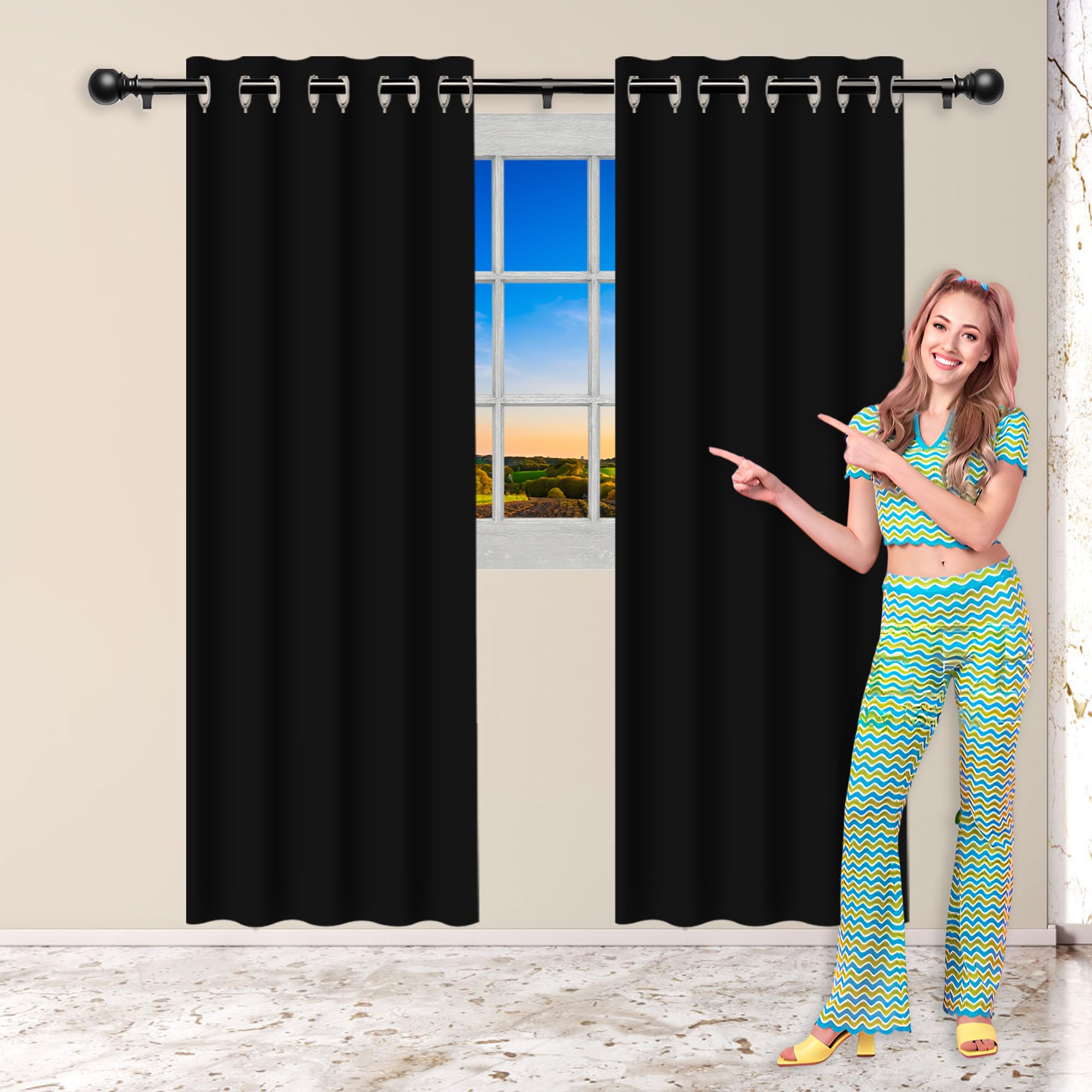 Rideau anti-bruit thermique 170x145 cm pour un salon moderne et calme