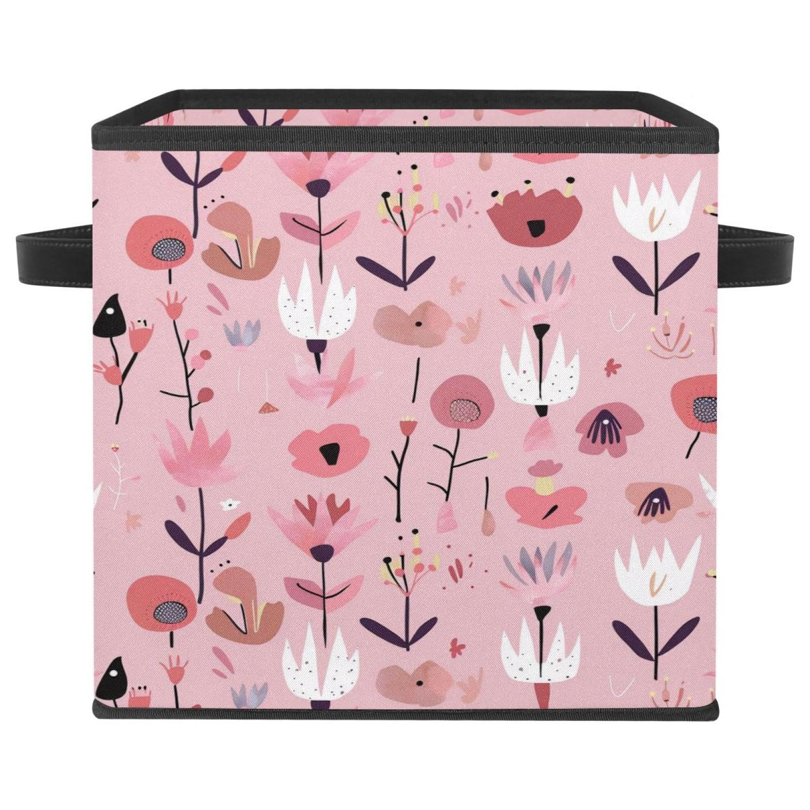 Boîte de rangement pliable grand cube tissu avec poignées cuir pour étagère dressing et salon