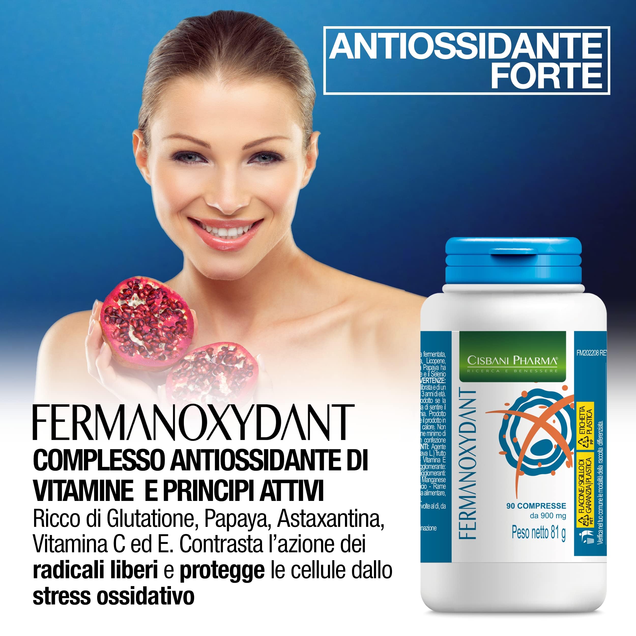 CISBANI PHARMA Fermanoxydant Antiossidante a base di Papaya fermentata 90 cpr con Acido alfa lipoico, Glutatione forte e Astaxantina, Contrasta l’invecchiamento cellulare e regola lo stress ossidativo
