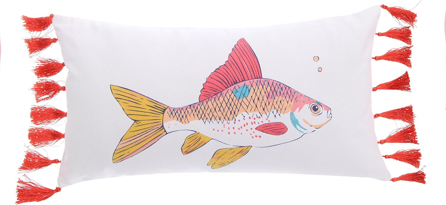 Levtex Home - Barrier Reef Fish with Tassels Pillow, White