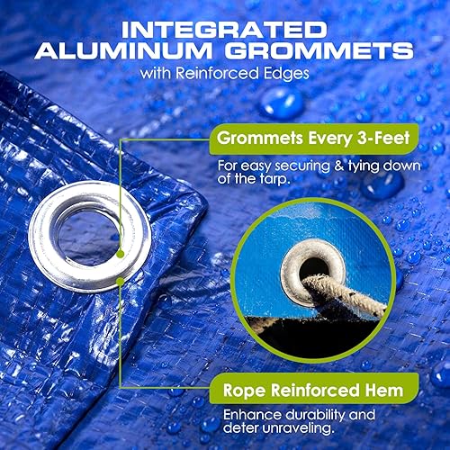 Miniatura 3 de Lona de poliéster impermeable multiusos  Protector de lona azul para autos barcos contratistas de construcción campistas y refugio de emergencia