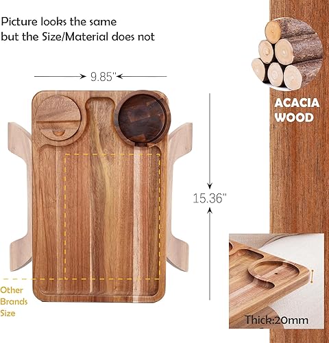 Miniatura 6 de Nnewvante Bandeja para portavasos de sofá, 3 en 1, grande, de 15.36 x 9.85 pulgadas, de madera de acacia, con clip para el brazo del sofá en la mesa