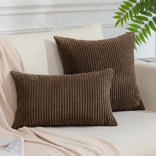 Miniatura 6 de OTOSTAR Paquete de 2 fundas de almohada decorativas de pana suave a rayas, cuadradas, decoración del hogar, fundas de almohada para sofá, cama, sala