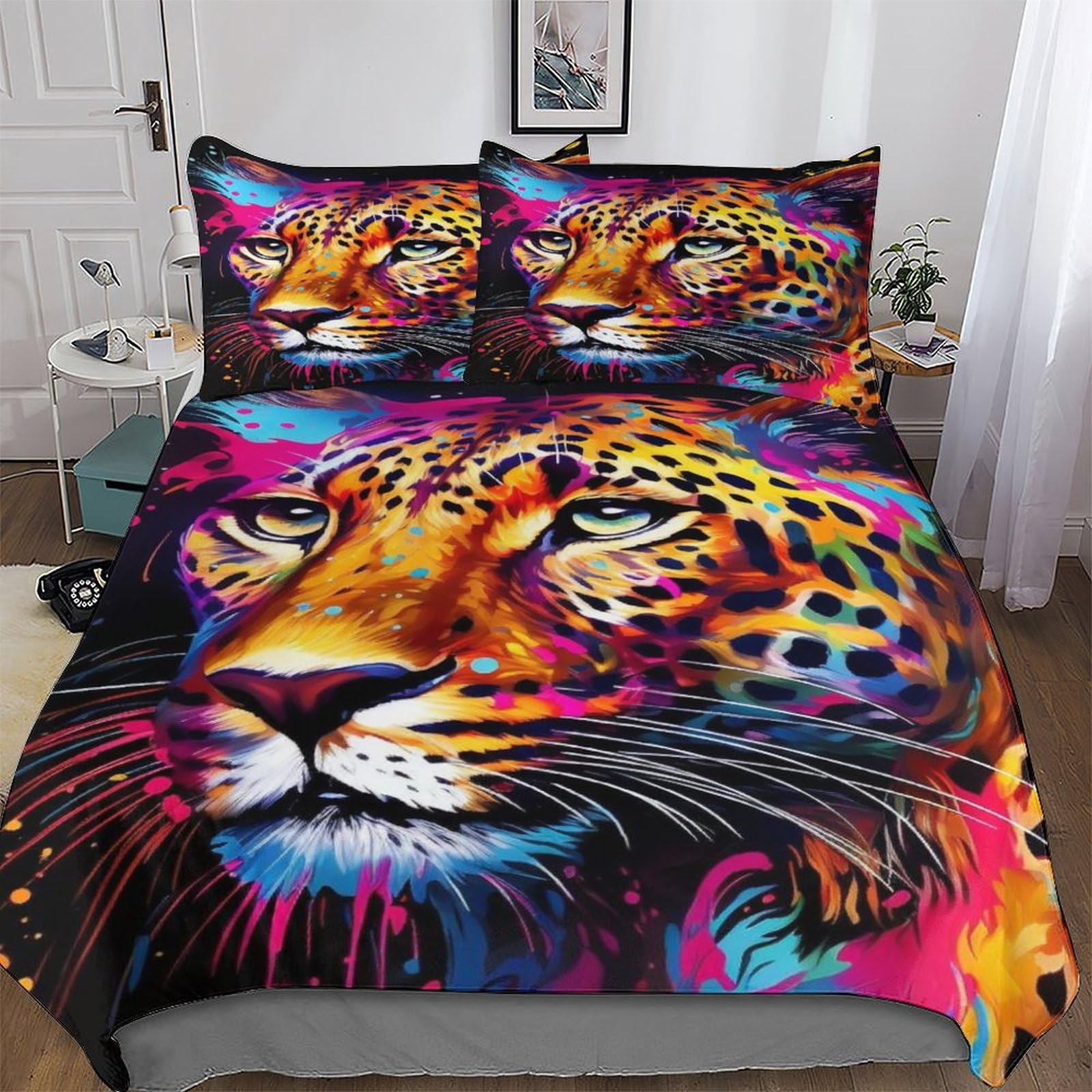 Housse de couette léopard 200x200 en microfibre douce avec taies d'oreiller pour lit double