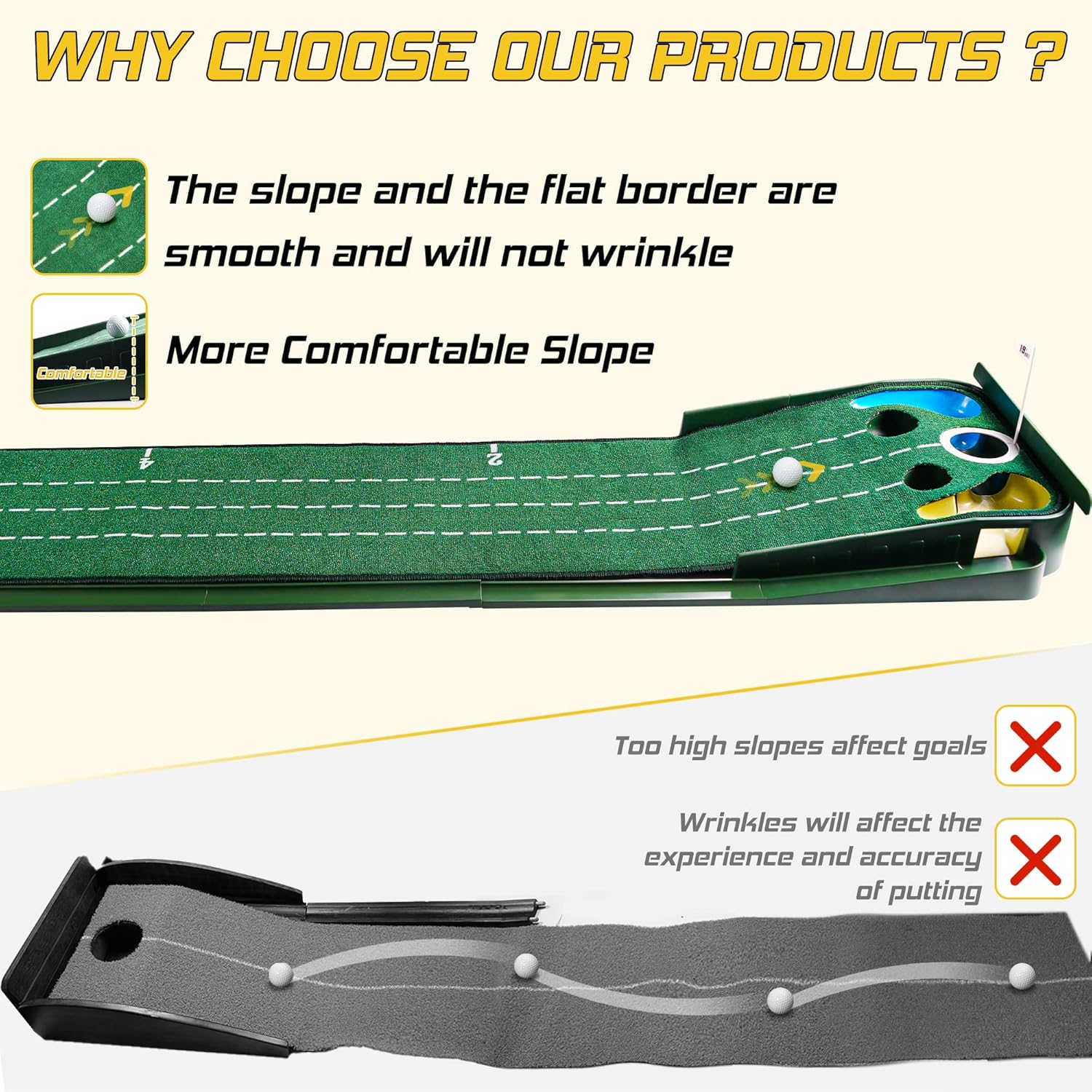 Kamitty Putting Matt for Indoors, 8ft Putting Green with Sand Bunker and Water Hazard for Home and Office, 5 Holes Design, Golf Gifts Golf Accessories for Men : Sports & Outdoors