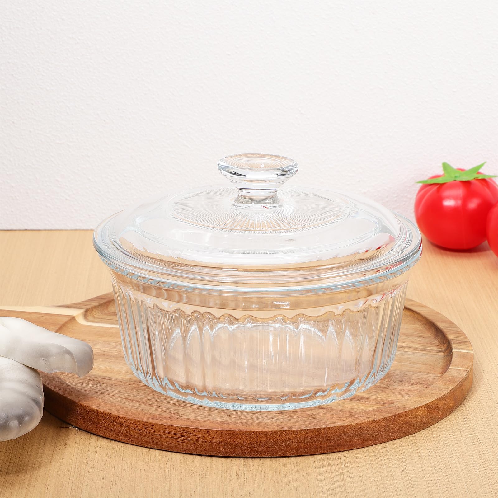 Juego de Cazuela de Cristal 1.6 L con Tapa de Vidrio, Fácil Limpieza y Calentamiento Uniforme para Uso Diario en Cocina