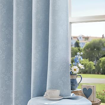 Beauoop Blue Floral Jacquard Blackout Curtains 84 Inches Long 2 Panels for Living Room Bedroom Chenille Flower Room Darkening Thermal Insulated Soundproof Grommet Window Drapes, 52x84 Set of 2