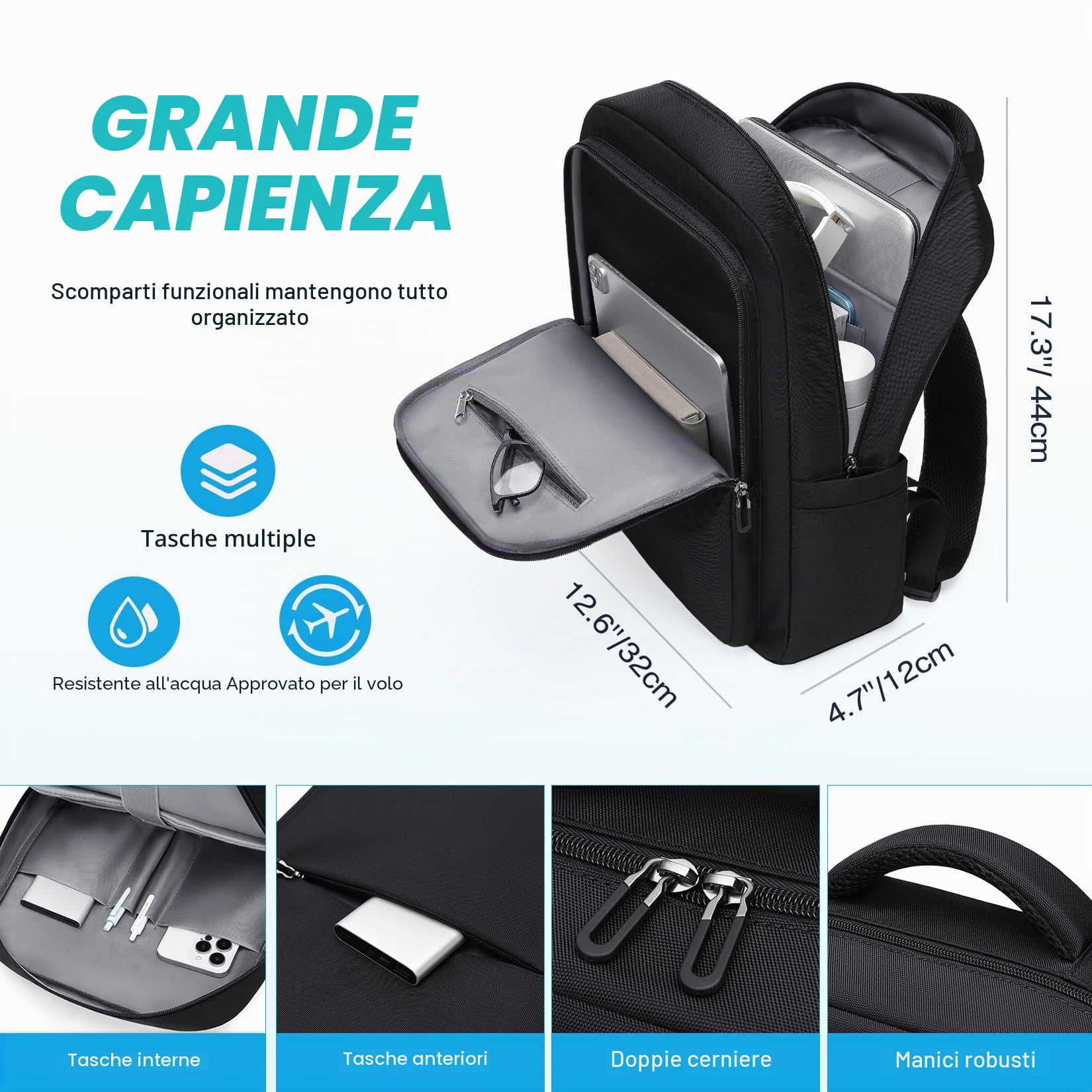 VNINE Zaino Porta PC，Impermeabile Antifurto Zaino per Computer da 15.6 Pollici Notebook da Uomo Scuola,Lavoro o Viaggio
