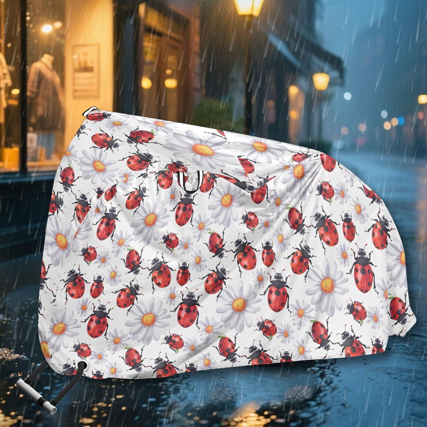 ALAZA Lady Bug Daisy Flower Bike Cover Waterproof Outdoor Ebike Bicycle Covers Tarp Protection for 1/2 Bikes, Sun UV Dust Wind Proof
