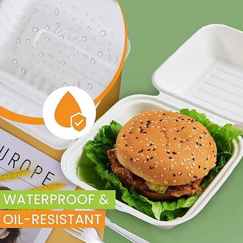 Miniatura 4 de Raj Eco To Go Contenedores de alimentos para llevar de 6 pulgadas, cajas desechables para llevar, tapas ecológicas con bisagras, aptos para