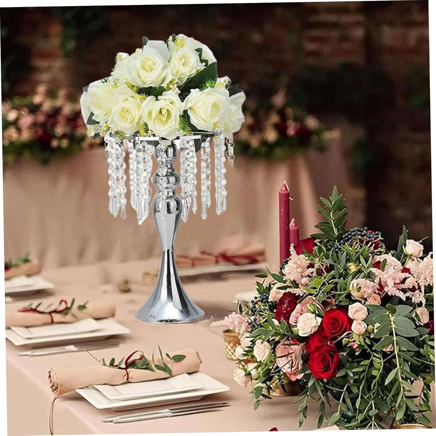 Wedding Centerpieces, 13.4 Inch Mermaid-Shaped Wedding Flower Stand with Sparkling Glass Beads for Reception Birthday