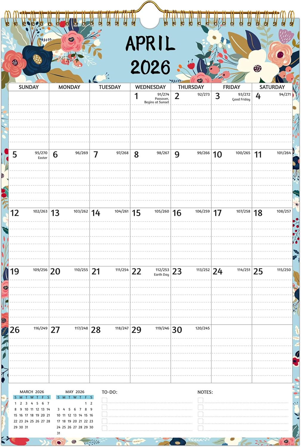 Wall Calendar 2026-2027 – Apr.2026 - Sep.2027, Calendar 2026-2027 Wall, 18 Monthly Calendar, 12 x 17 In, 2026-25 Calendar with Large Blocks, Thick Paper, Holidays, To-do ＆ Notes, Great for Organizing