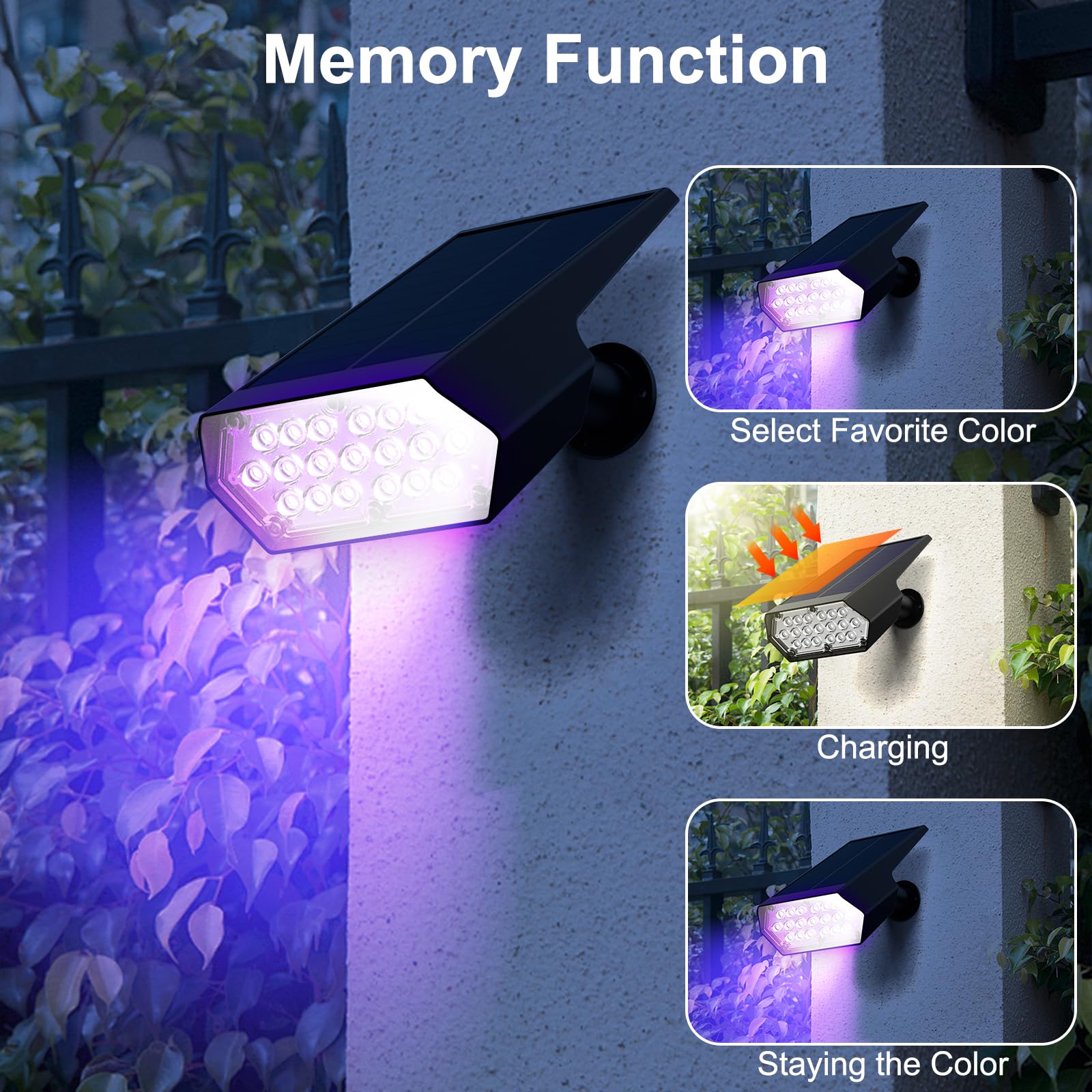 Verbesserte Solarstrahler für den Außenbereich, wasserdicht, IP65 RGB Farbwechsel, Solar-Außenleuchten, mehrfarbige Solar-Landschaftsstrahler mit Memory-Funktion für Urlaubsdekorationen, Hof, Garten