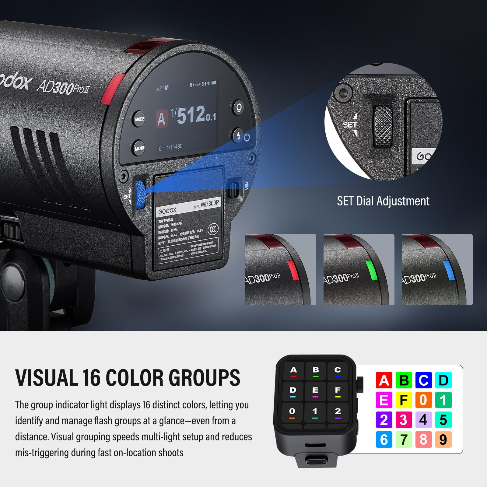 Godox AD300Pro Studio Outdoor Stroboskopblitz, AD300 Pro 300 W 2,4 G TTL HSS 1/8000s Monolight Speedlite Licht, 2600 mAh Lithium-Akku, 0,01–1,5 s Recyclingzeit, 12 W zweifarbige, dimmbare (AD300PROII)