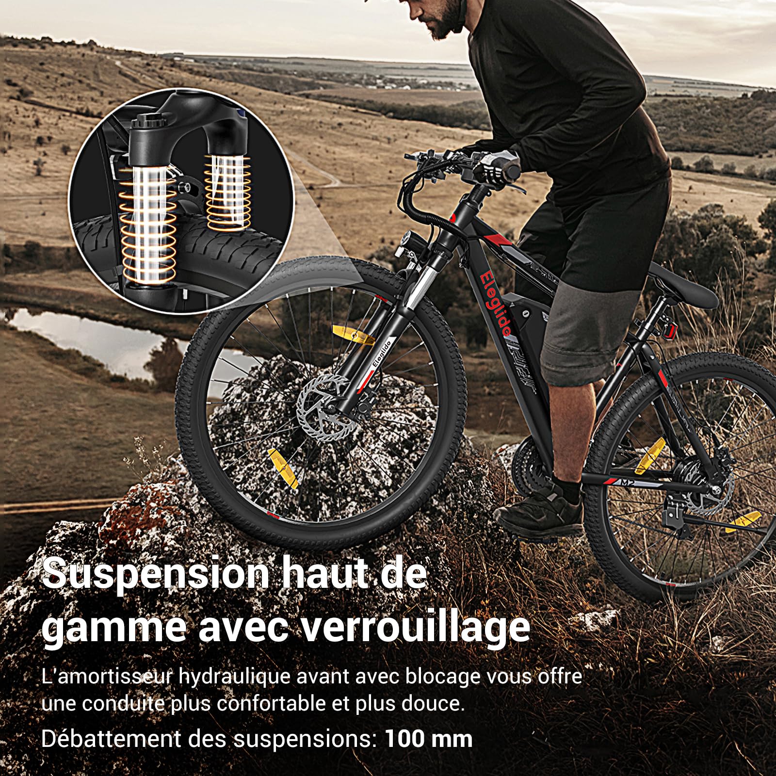 Eleglide Mopride 2 Vélo électrique Homme Femme, Freins à Disque Hydrauliques, Autonomie 150km, VTT électrique 27.5''/29", Vélo Électrique en Montagne pour Adulte, 21 Vitesses(Version 2026)