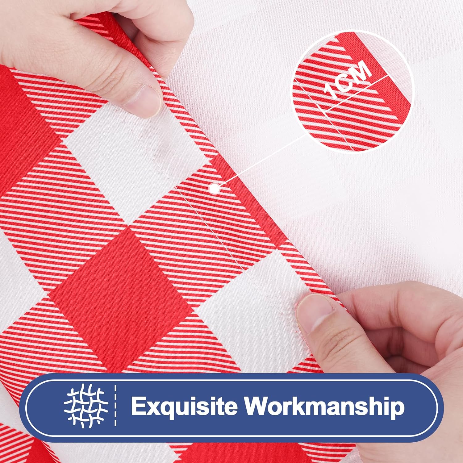 Smiry Picnic Table Cover with Bench Covers, Waterproof Elastic Fitted Tablecloths for 8 Foot Rectangle Tables, Washable Buffalo Plaid Tablecloth for Camping, Outdoor & Christmas (Red & White, 30"x96")