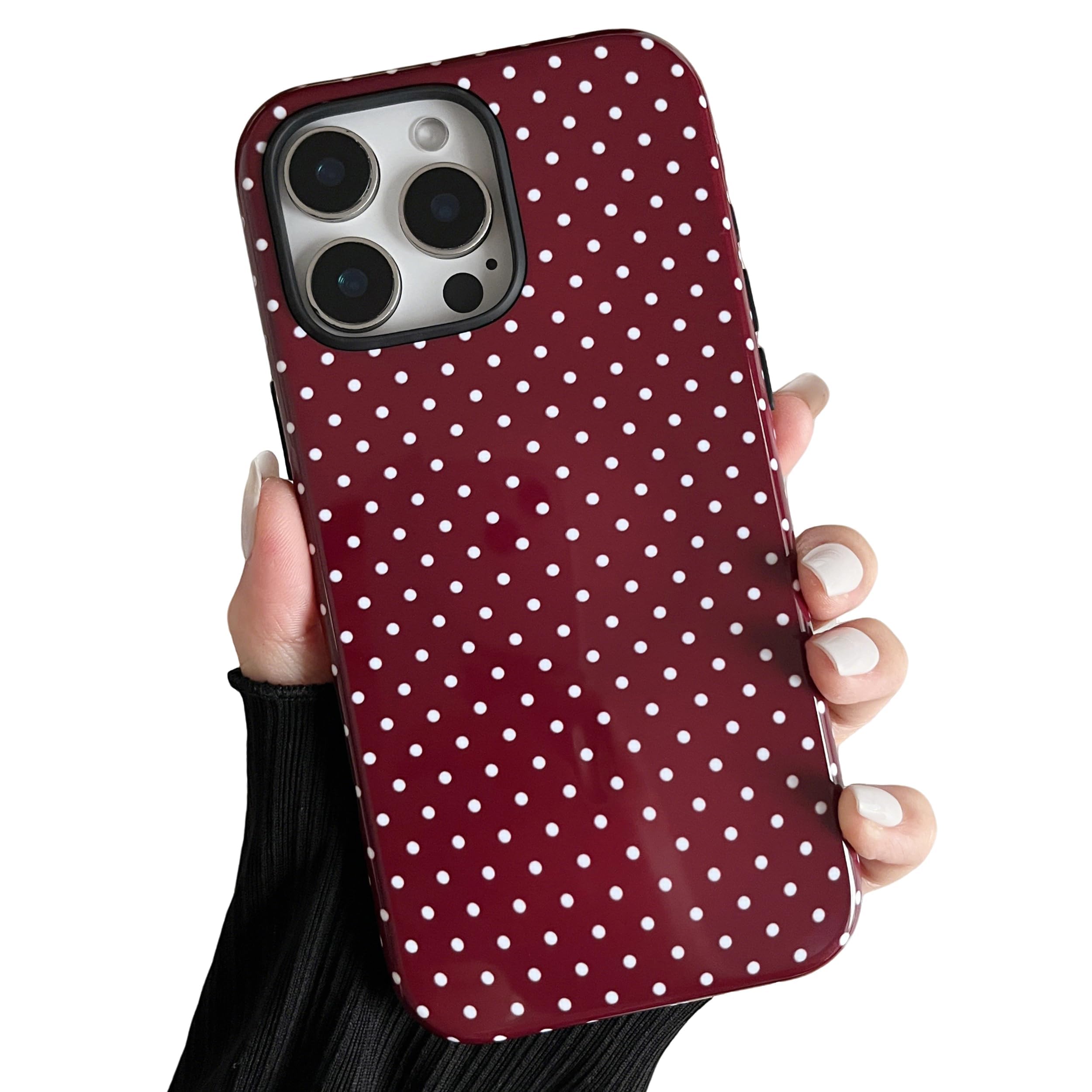 ZTOFERA for iPhone 15 Pro Max Magnetic Case, Cute Polka Dot Aesthetics Design Phone Case Soft TPU Slim Shockproof Stylish Protection Cover for Girls Women - Wine Red